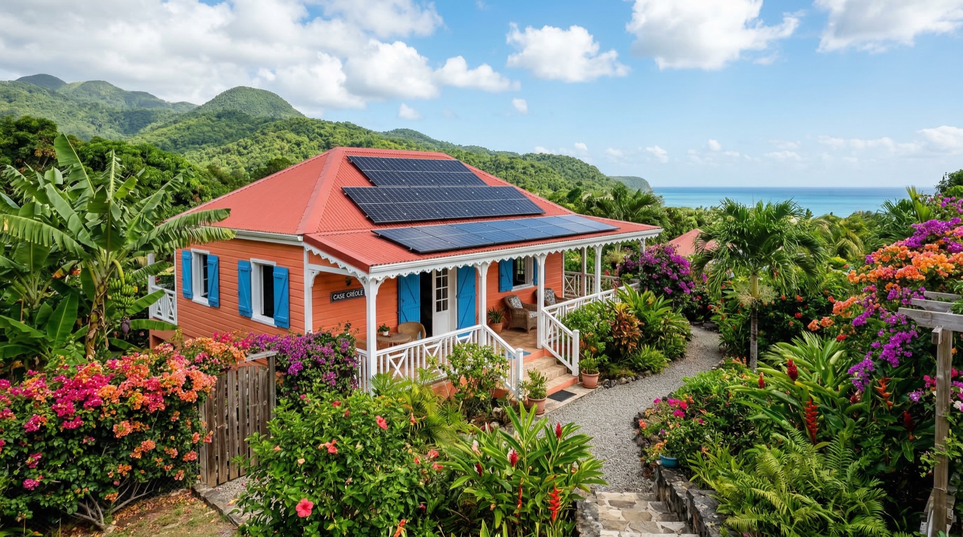 Maison créole avec panneaux solaires